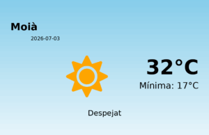 AEMET: El temps per a Moià – 3 de Juliol de 2026
